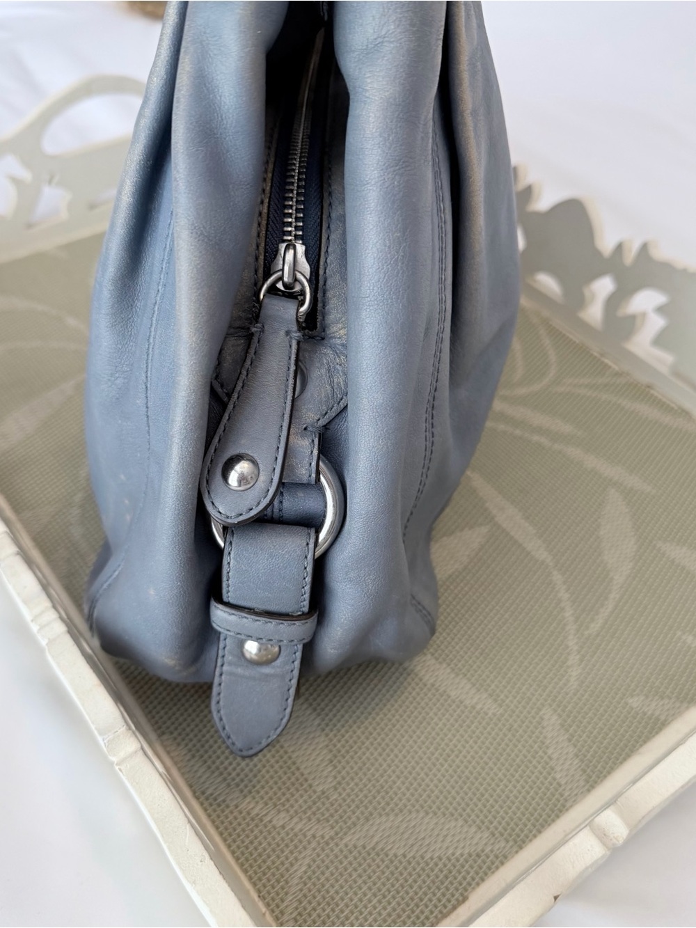 COACH Madison Maggie Denim Blue Loved Leather Hobo Y2K Shoulder Bag Purse 14336 - Picture 7 of 16